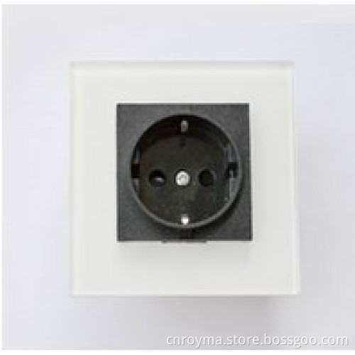 High Quality Glass Panel EU Standard Wall Socket Black White Color USE For 2-pin plug, 3-pin plug ABS fir proofing plastic